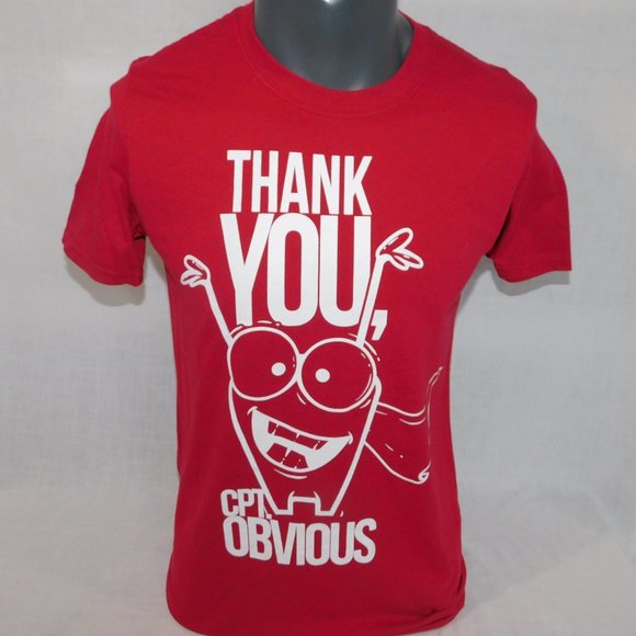 Thank You CAPTAIN OBVIOUS Mens M Red White Graphic T Shirt Humor Funny - Picture 1 of 6